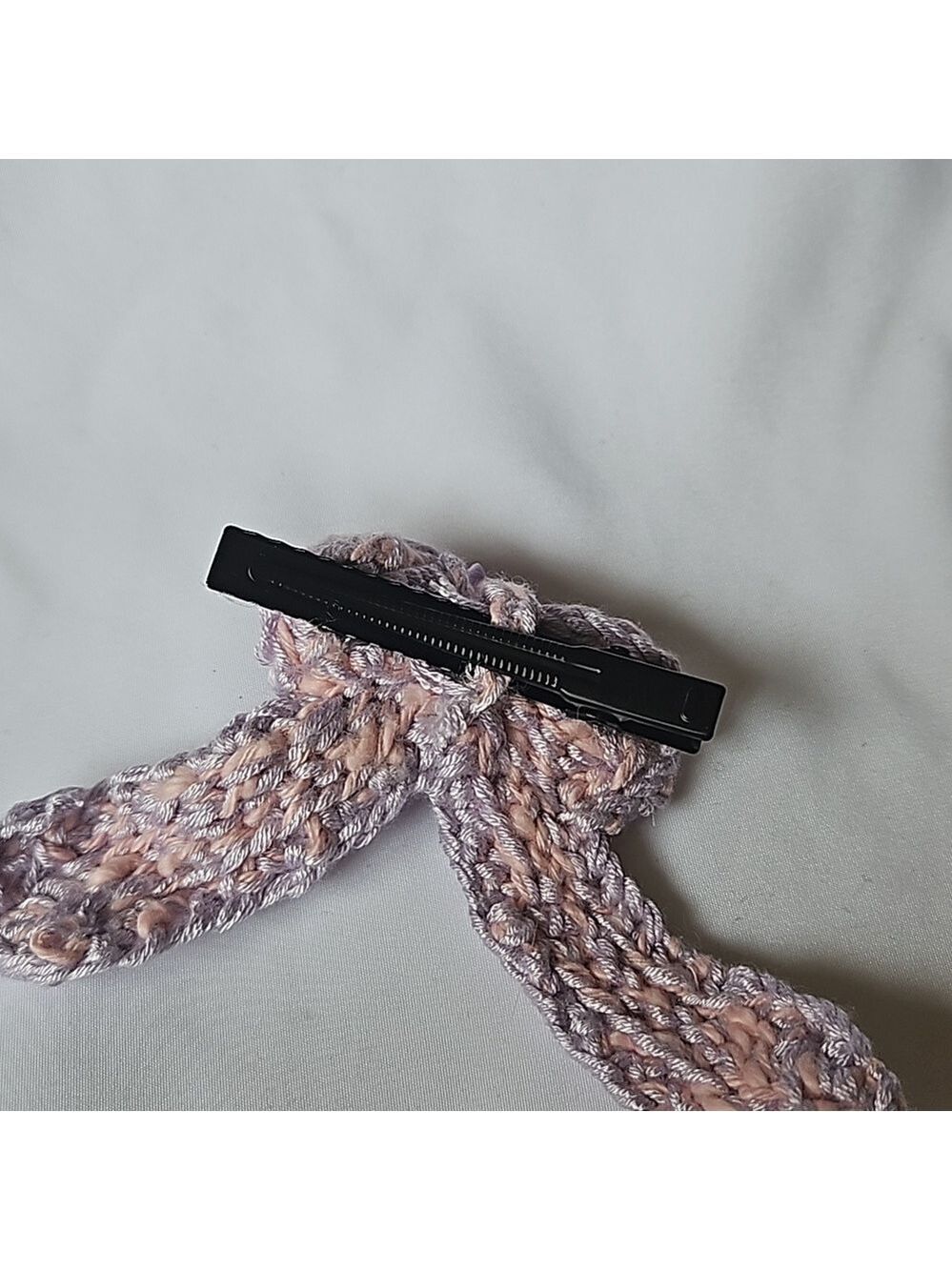 Hand Crafted Purple Crochet Bow Hair Clip Accessory 2.5" black alligator clip - Picture 7 of 17